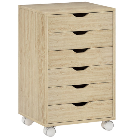 Wooden File Cabinet 40cm Wide With 6 Drawers And Wheels - Velmora