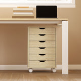Wooden File Cabinet 40cm Wide With 6 Drawers And Wheels - Velmora