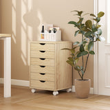 Wooden File Cabinet 40cm Wide With 6 Drawers And Wheels - Velmora