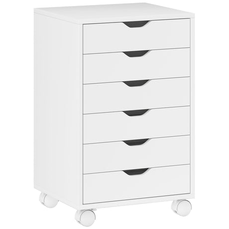Wooden File Cabinet 40cm Wide With 6 Drawers And Wheels - Velmora