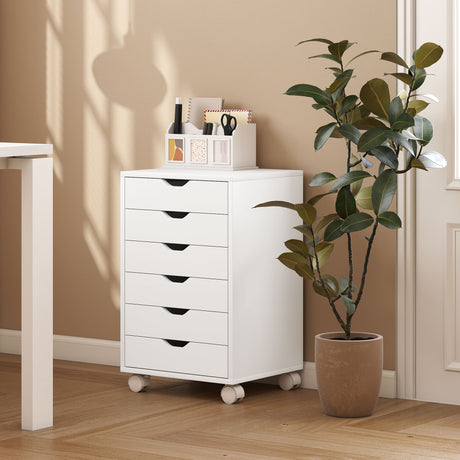 Wooden File Cabinet 40cm Wide With 6 Drawers And Wheels - Velmora
