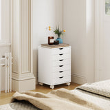 Wooden File Cabinet 40cm Wide With 6 Drawers And Wheels - Velmora