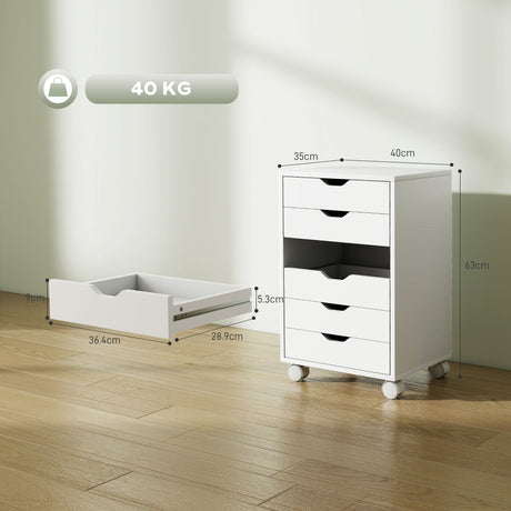 Wooden File Cabinet 40cm Wide With 6 Drawers And Wheels - Velmora