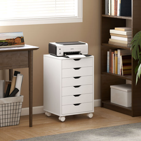 Wooden File Cabinet 40cm Wide With 6 Drawers And Wheels - Velmora