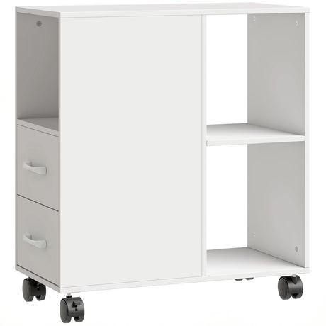 Wooden File Cabinet 60cm Wide With 2 Drawers And Wheels - Velmora