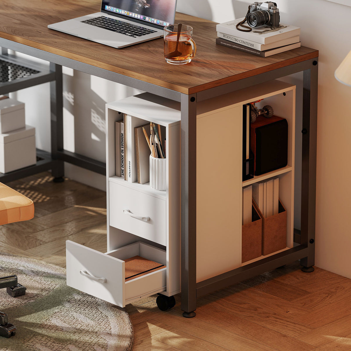 Wooden File Cabinet 60cm Wide With 2 Drawers And Wheels - Velmora