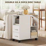 Wooden File Cabinet 60cm Wide With 2 Drawers And Wheels - Velmora