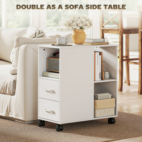Wooden File Cabinet 60cm Wide With 2 Drawers And Wheels - Velmora
