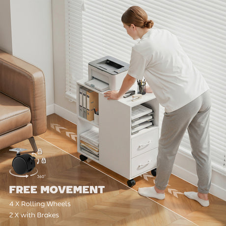 Wooden File Cabinet 60cm Wide With 2 Drawers And Wheels - Velmora