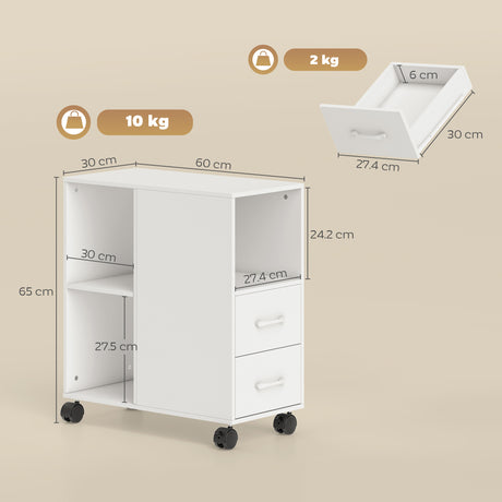 Wooden File Cabinet 60cm Wide With 2 Drawers And Wheels - Velmora