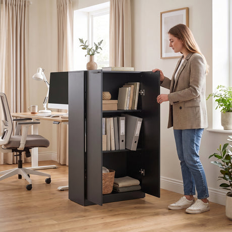 Wooden File Storage Cabinet 60cm Wide With 2 Doors - Velmora