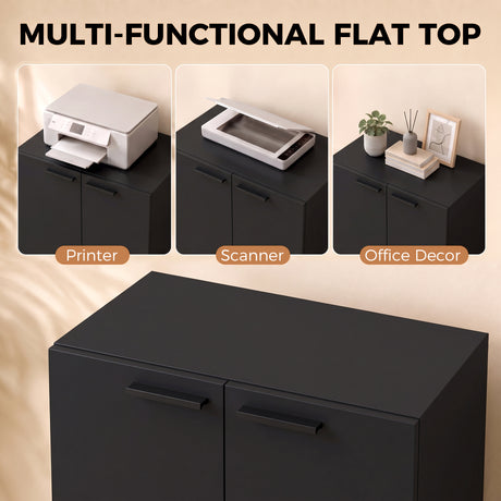 Wooden File Storage Cabinet 60cm Wide With 2 Doors - Velmora