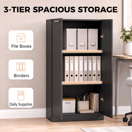 Wooden File Storage Cabinet 60cm Wide With 2 Doors - Velmora