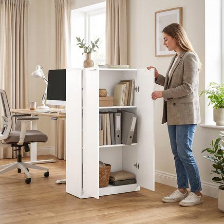 Wooden File Storage Cabinet 60cm Wide With 2 Doors - Velmora