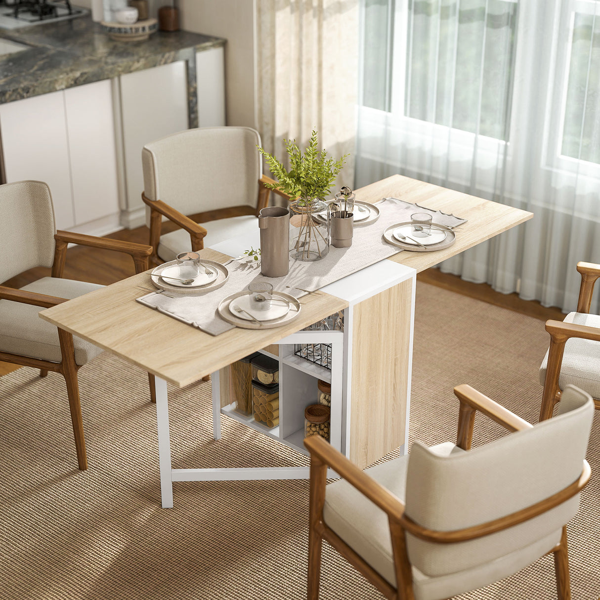 Wooden Folding Drop Leaf Dining Table for Small Space With Storage - Velmora