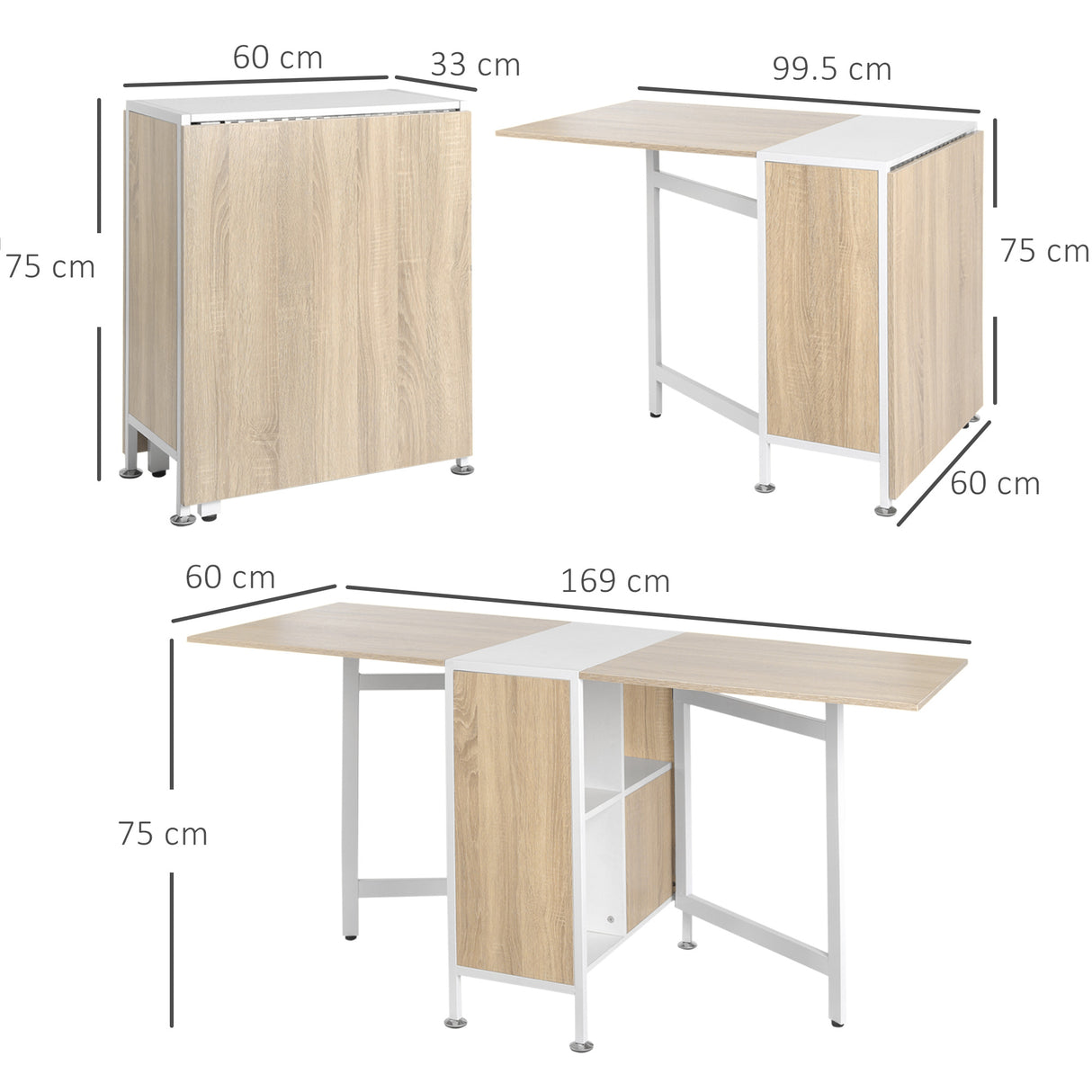 Wooden Folding Drop Leaf Dining Table for Small Space With Storage - Velmora