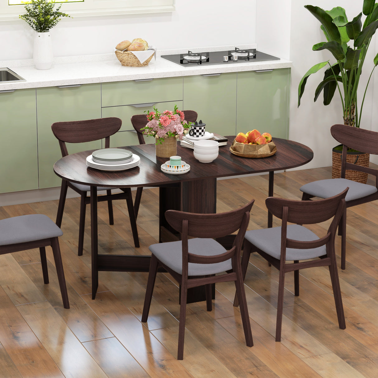 Wooden Folding Drop Leaf Dining Table Oval for 4 to 6 People - Velmora