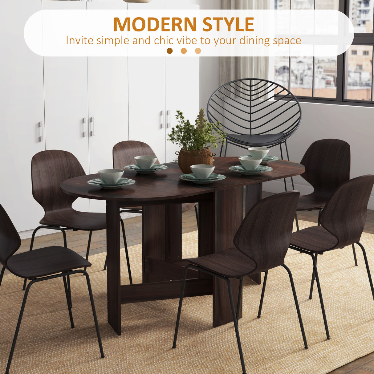 Wooden Folding Drop Leaf Dining Table Oval for 4 to 6 People - Velmora