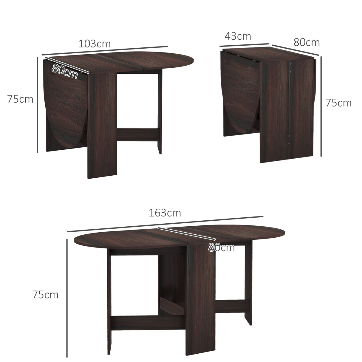 Wooden Folding Drop Leaf Dining Table Oval for 4 to 6 People - Velmora