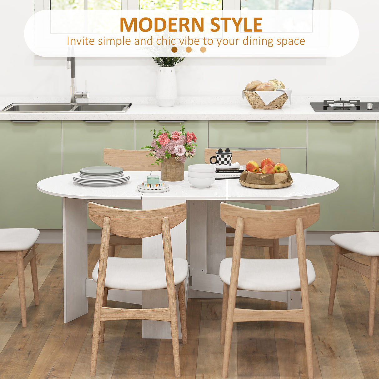 Wooden Folding Drop Leaf Dining Table Oval for 4 to 6 People - Velmora