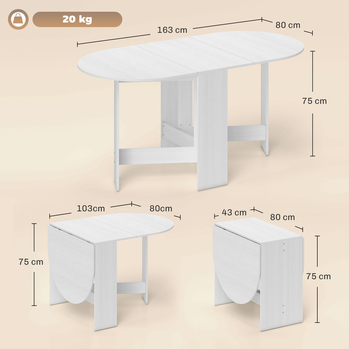 Wooden Folding Drop Leaf Dining Table Oval for 4 to 6 People - Velmora