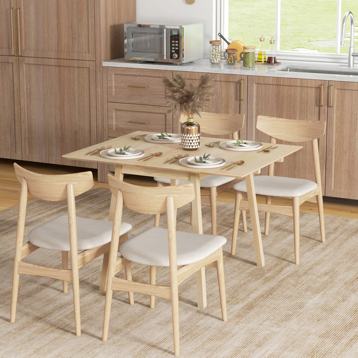 Wooden Folding Drop Leaf Dining Table Rectangular for 2 to 4 People - Velmora