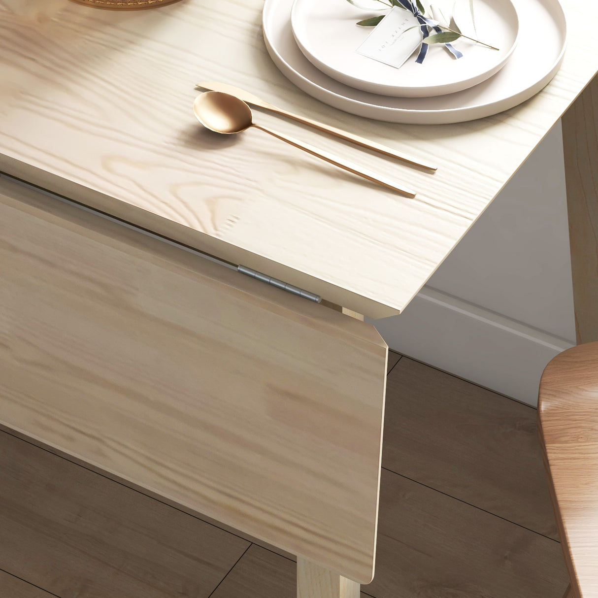 Wooden Folding Drop Leaf Dining Table Rectangular for 2 to 4 People - Velmora