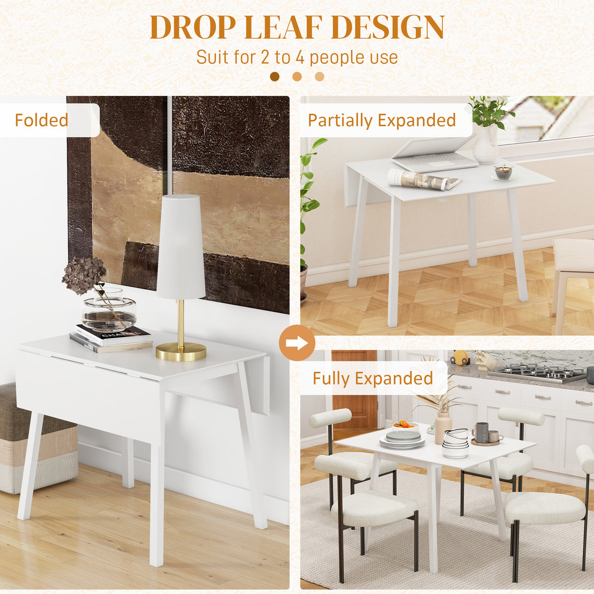 Wooden Folding Drop Leaf Dining Table Rectangular for 2 to 4 People - Velmora