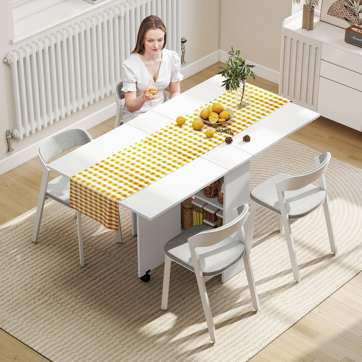 Wooden Folding Drop Leaf Dining Table Rectangular for 4 to 6 People - Velmora