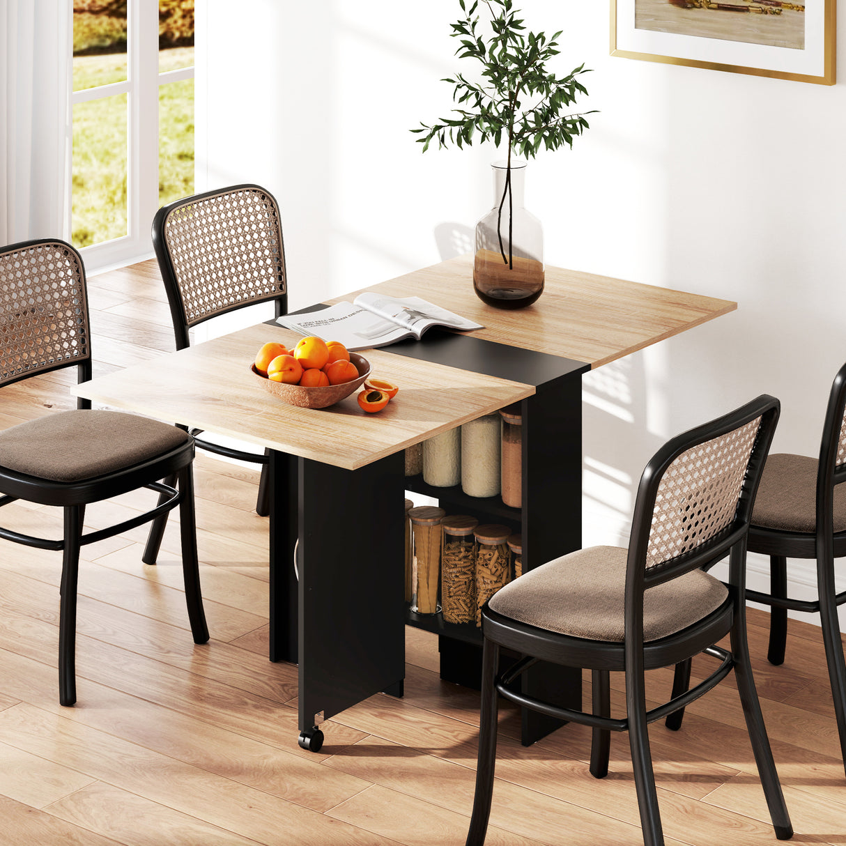 Wooden Folding Drop Leaf Dining Table Rectangular for 4 to 6 People - Velmora