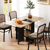 Wooden Folding Drop Leaf Dining Table Rectangular for 4 to 6 People - Velmora