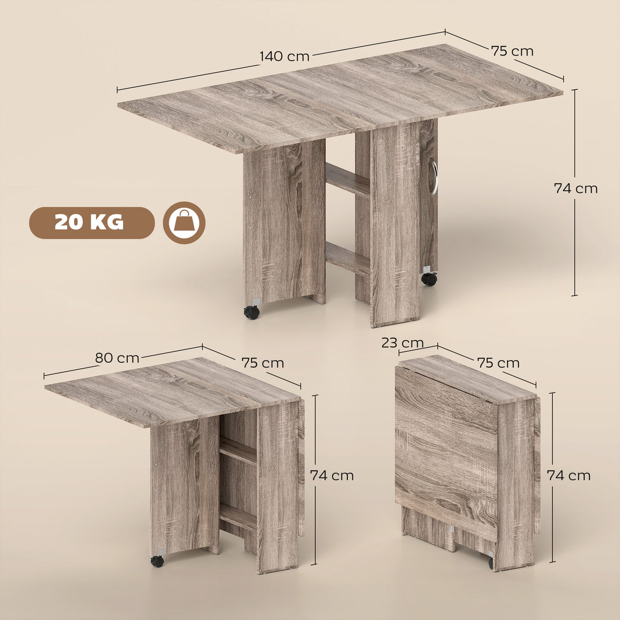 Wooden Folding Drop Leaf Dining Table Rectangular for 4 to 6 People - Velmora