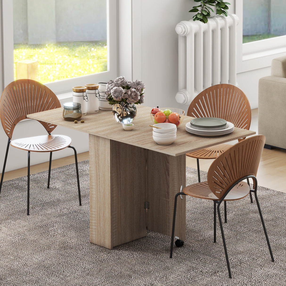 Wooden Folding Drop Leaf Dining Table Rectangular for 4 to 6 People - Velmora