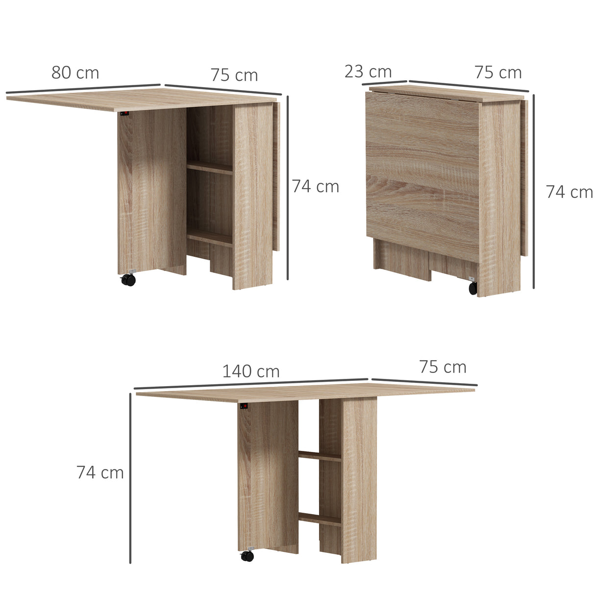 Wooden Folding Drop Leaf Dining Table Rectangular for 4 to 6 People - Velmora