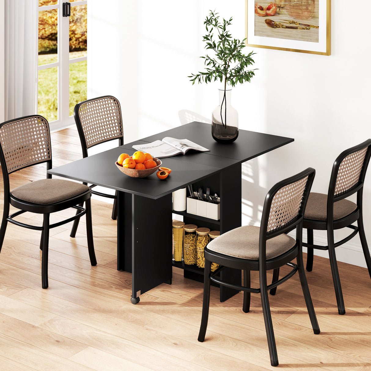 Wooden Folding Drop Leaf Dining Table Rectangular for 4 to 6 People - Velmora