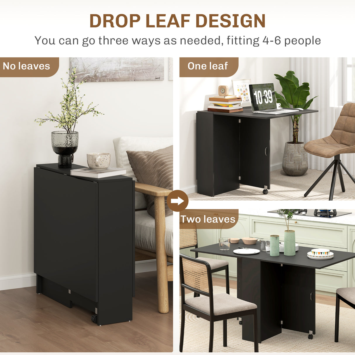 Wooden Folding Drop Leaf Dining Table Rectangular for 4 to 6 People - Velmora