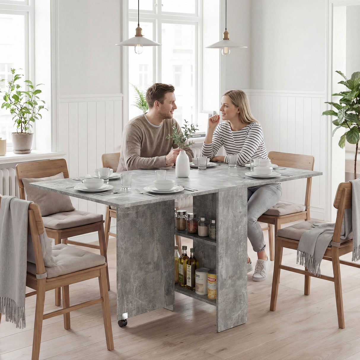 Wooden Folding Drop Leaf Dining Table Rectangular for 4 to 6 People - Velmora