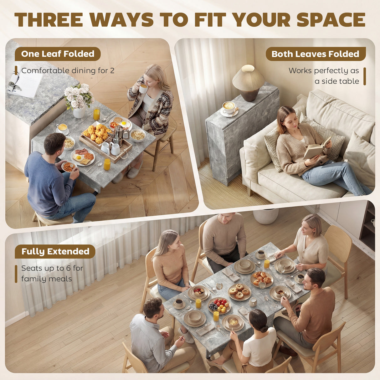 Wooden Folding Drop Leaf Dining Table Rectangular for 4 to 6 People - Velmora
