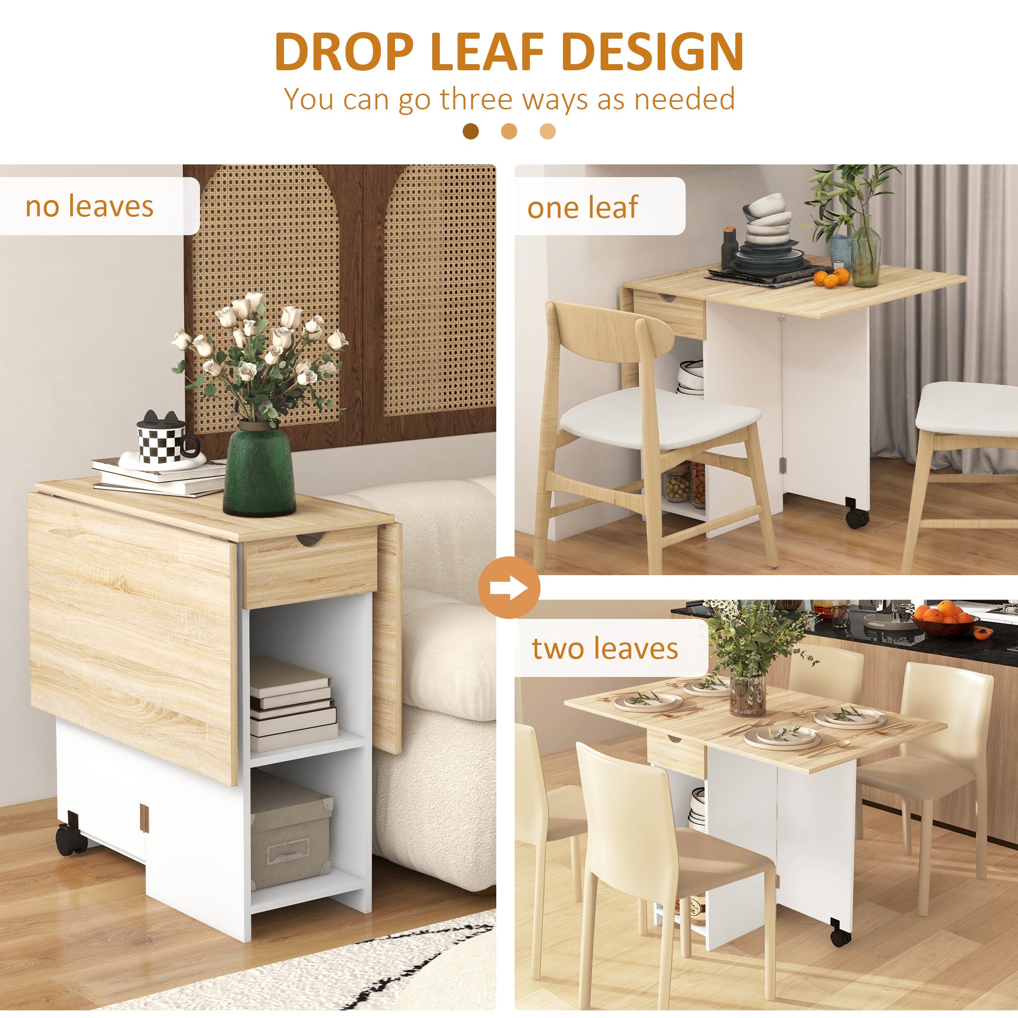 Wooden Folding Drop Leaf Dining Table Rectangular for 4 People - Velmora