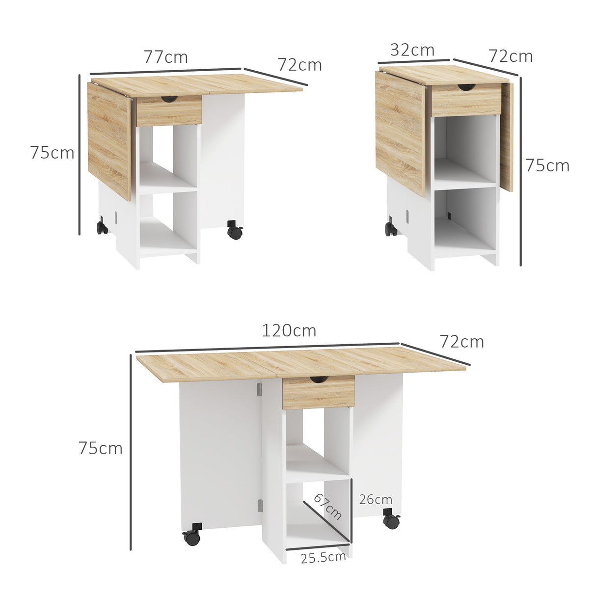 Wooden Folding Drop Leaf Dining Table Rectangular for 4 People - Velmora
