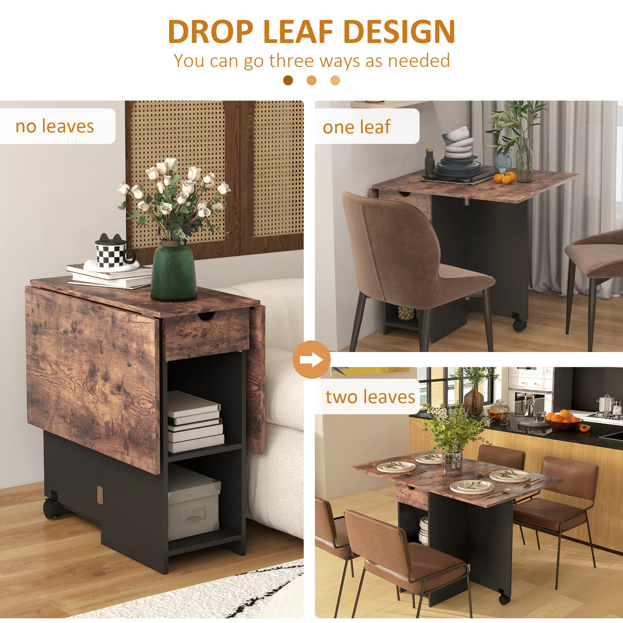 Wooden Folding Drop Leaf Dining Table Rectangular for 4 People - Velmora