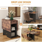 Wooden Folding Drop Leaf Dining Table Rectangular for 4 People - Velmora
