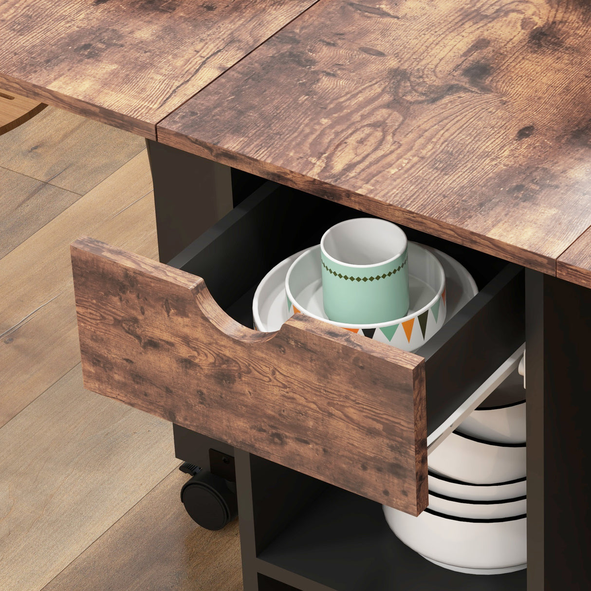 Wooden Folding Drop Leaf Dining Table Rectangular for 4 People - Velmora