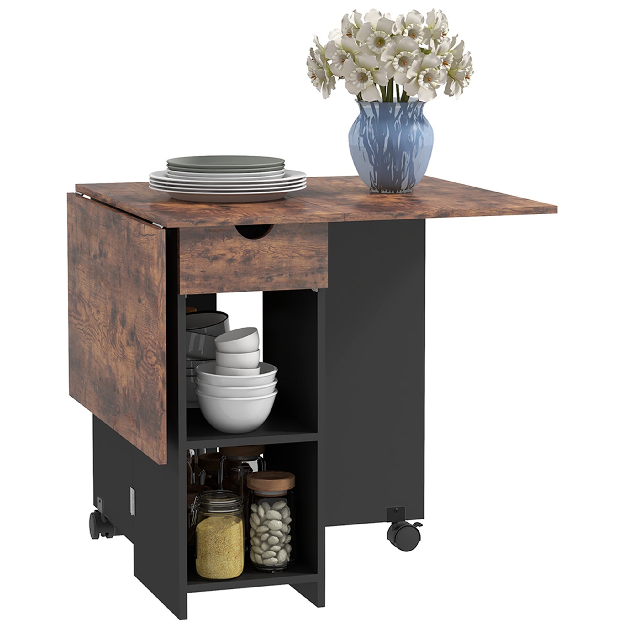 Wooden Folding Drop Leaf Dining Table Rectangular for 4 People - Velmora
