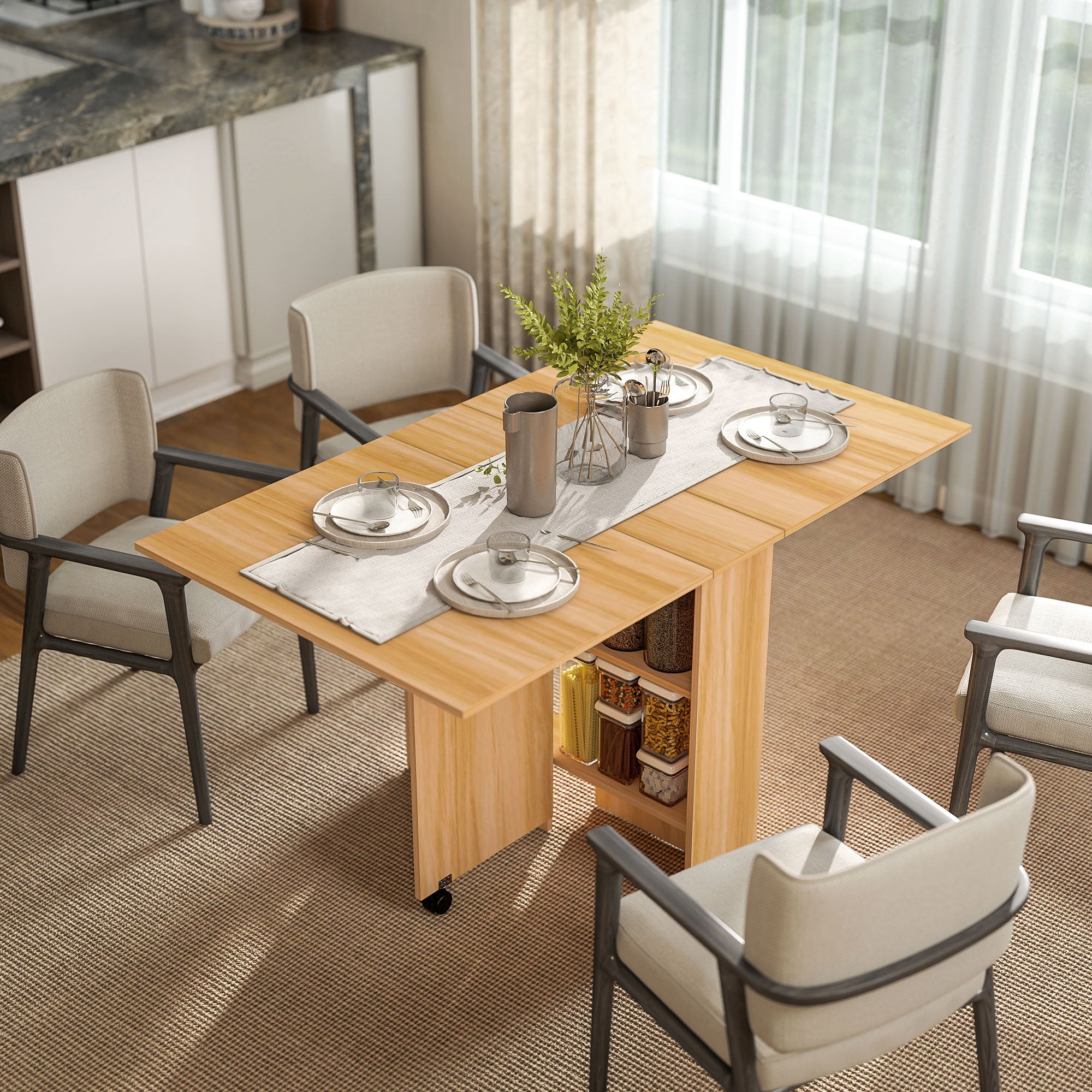 Wooden Folding Drop Leaf Dining Table for 4 to 6 People - Velmora