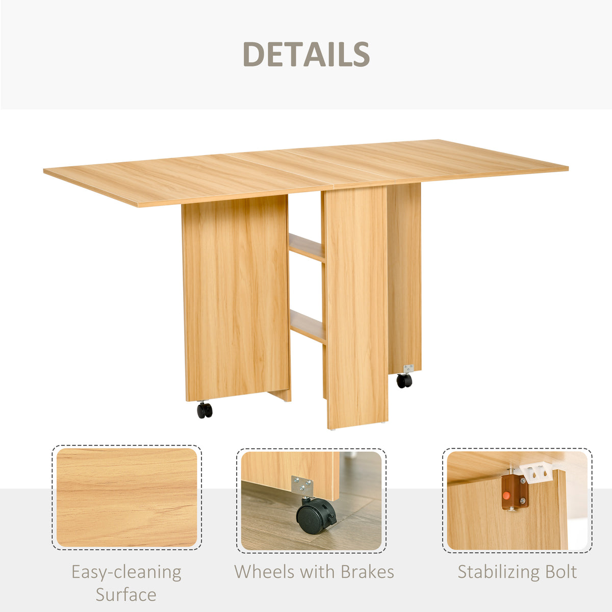 Wooden Folding Drop Leaf Dining Table for 4 to 6 People - Velmora