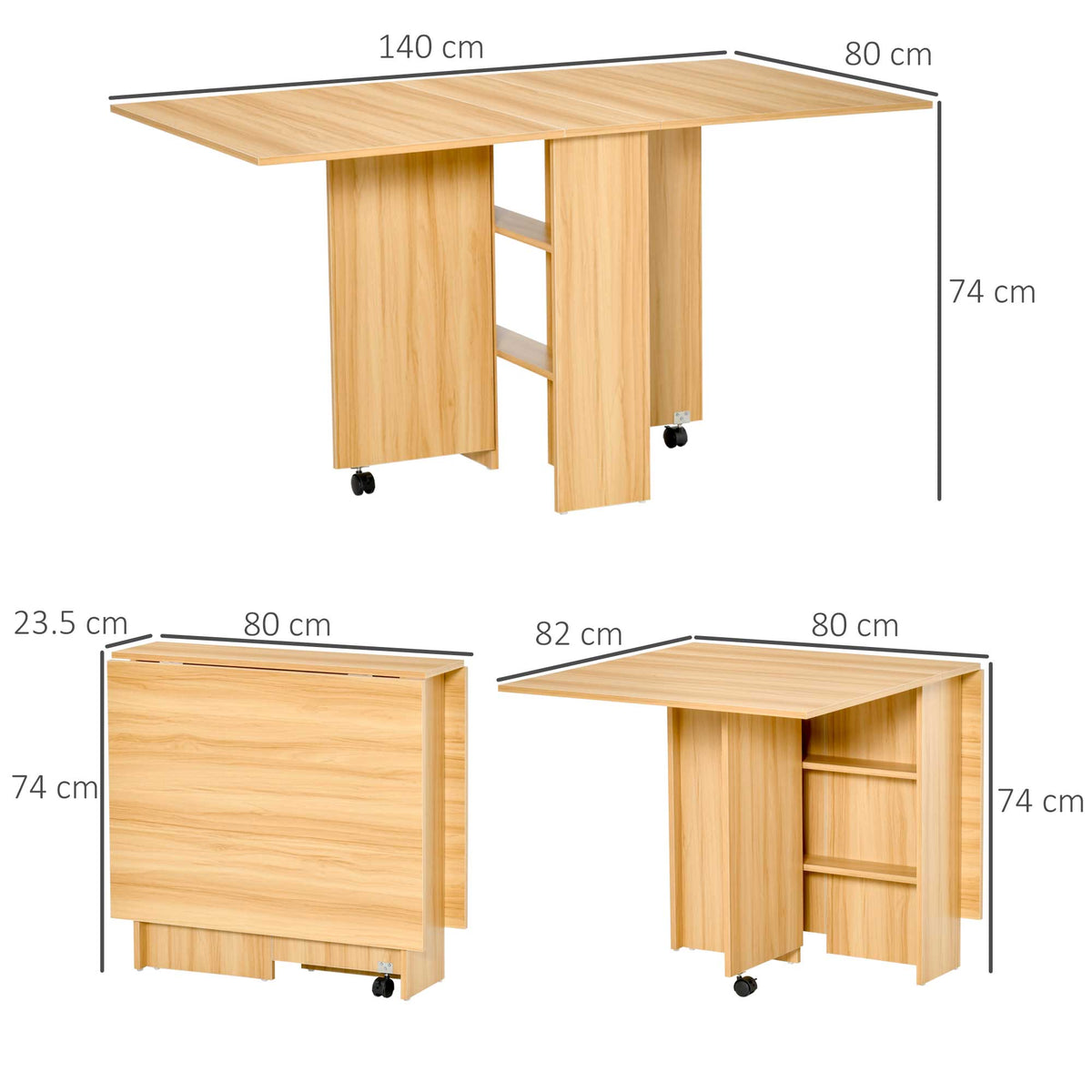 Wooden Folding Drop Leaf Dining Table for 4 to 6 People - Velmora
