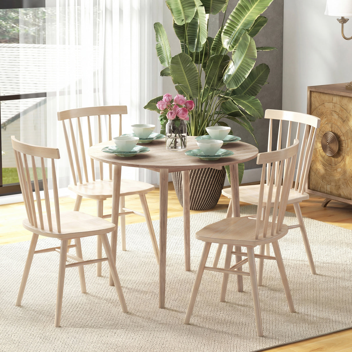 Wooden Folding Drop Leaf Dining Table Round for 4 People - Velmora