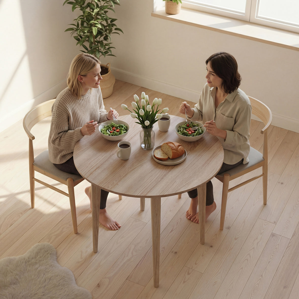 Wooden Folding Drop Leaf Dining Table Round for 4 People - Velmora
