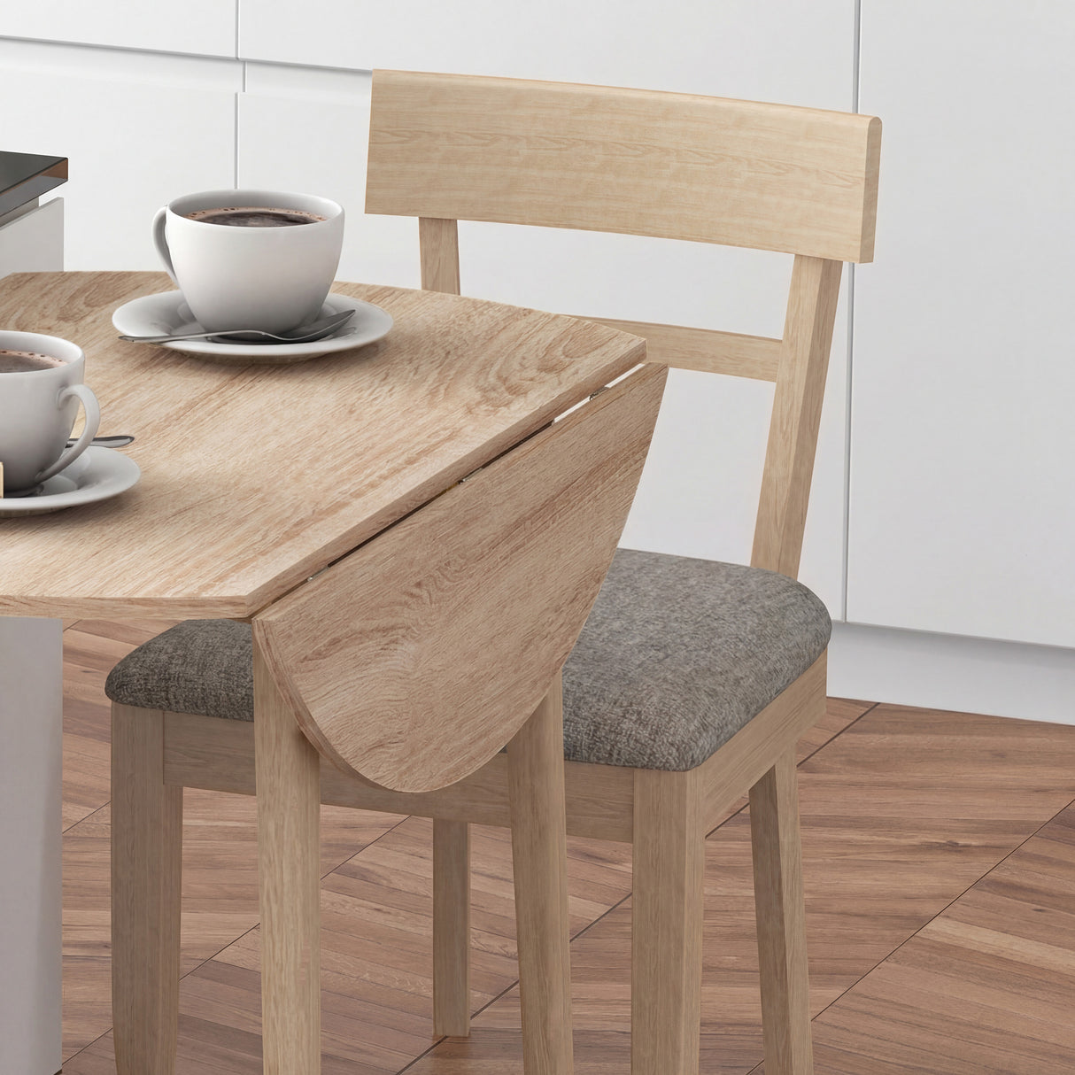 Wooden Folding Drop Leaf Dining Table Round for 4 People - Velmora
